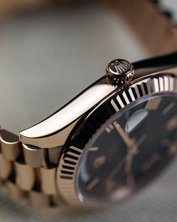 Role_x Oyster Perpetual Day Date Chocolate Roman Brown Dial LuxuryStuffs.in