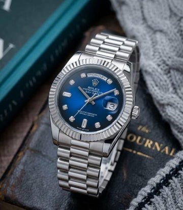 Role_x Oyster Perpetual Day Date Diamond Silver-Blue 40 Battery