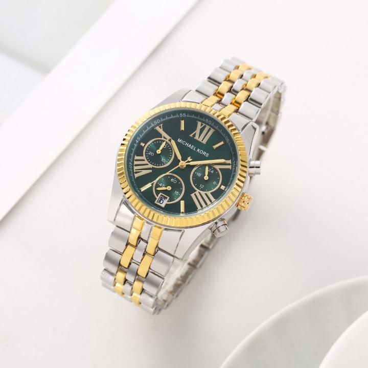 Michael_Kors Lexington Chronograph 2Ton-Gold-Green
