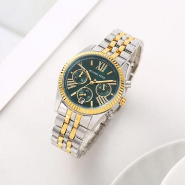 Michael_Kors Lexington Chronograph 2Ton-Gold-Green