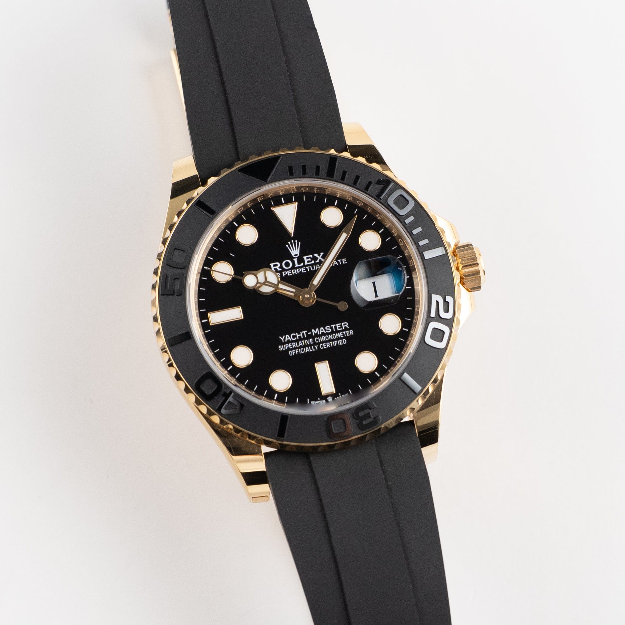 Role_x Yatch Master Yellow Gold Oysterflex Black Mint Mens Watch Luxury Edition Premium Quality Luxurystuffs.in